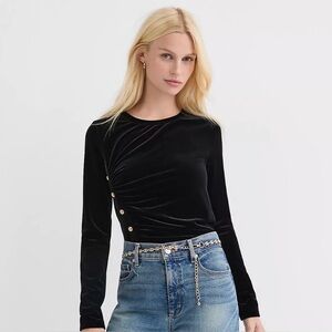 Loft Black Velvet Ruched Button Top-Women’s Size S